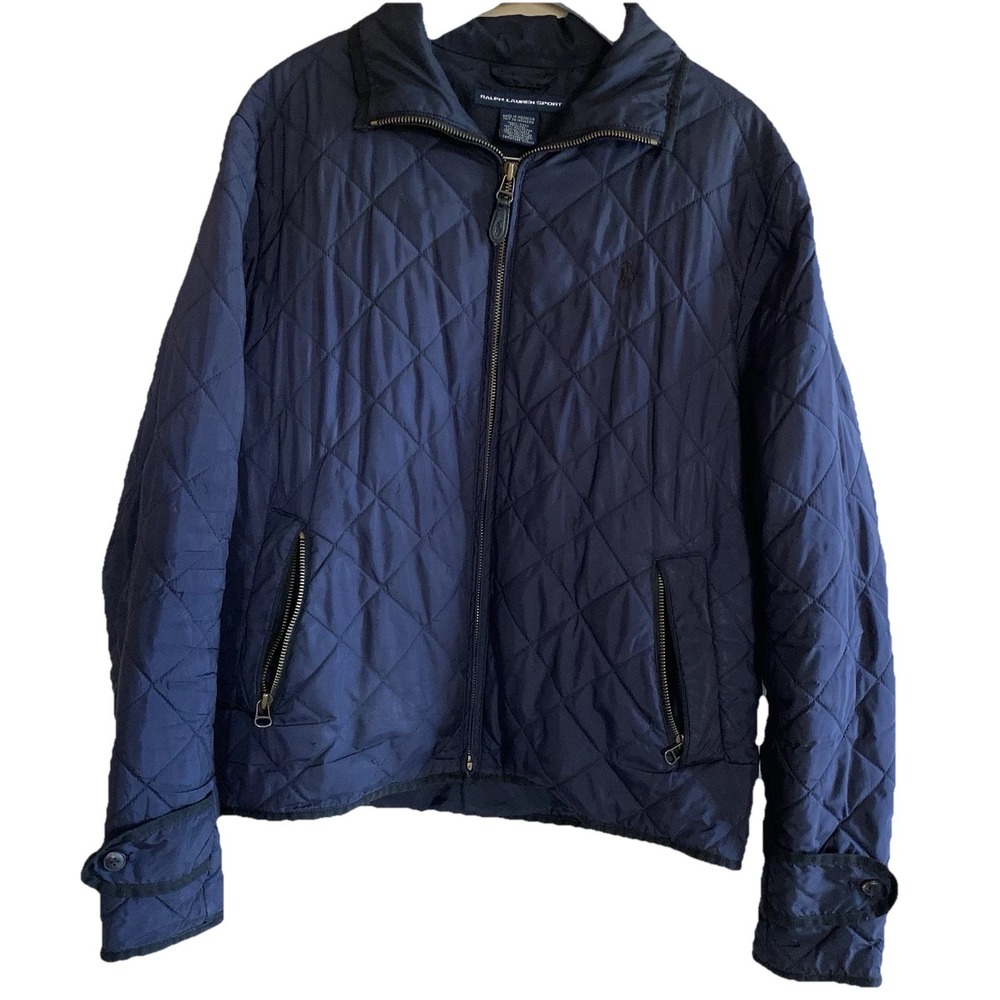Ralph Lauren Sport Quilted Jacket Diamond Puffer Coat Women's SZ-L Navy Full Zip - Picture 12 of 16